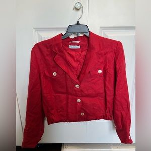 Vintage Stephanie Andrews Red Linen Cropped Jacket, Size 10